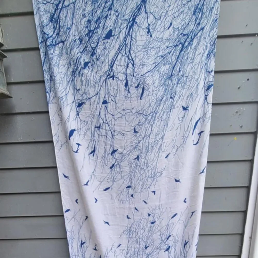 Ganz Esther Lily Birds in Trees Scarf Blue White